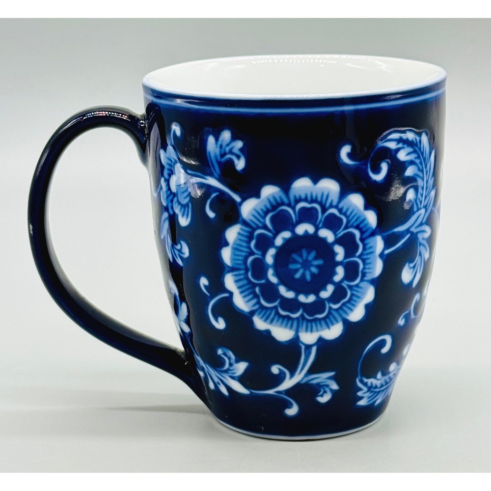 Pier 1 Mandarin Coffee Mug‎ Blue White Floral Porcelain